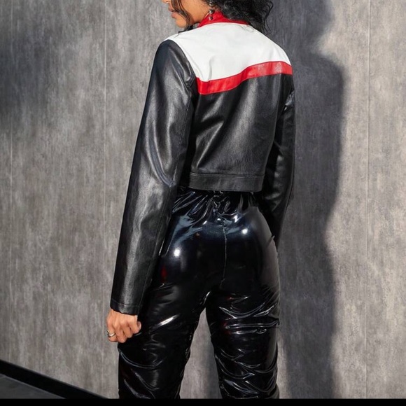 Women's Black and Red Racer Jacket - Picture 6 of 6